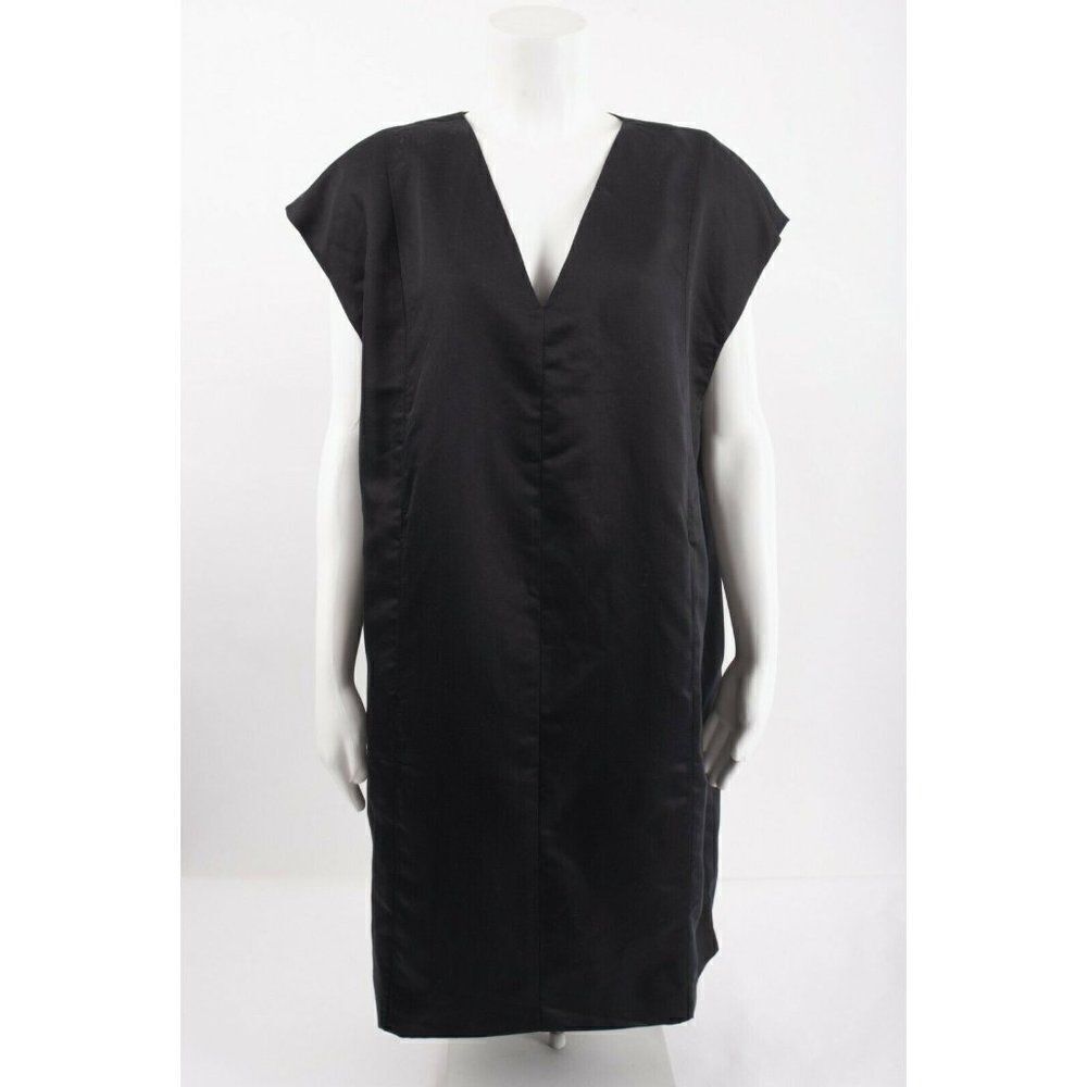Massimo Dutti Womens Shift Dress M Black Knee Length Short Sleeve 6600/510 NWT